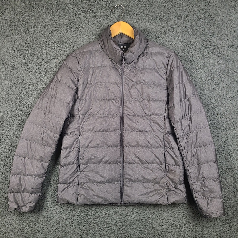 Uniqlo Ultra Light Down Jacket Gray Quilted Puffer Full Zip Water Repellent M